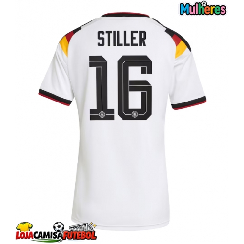 Camisa de Futebol Alemanha Angelo Stiller #16 Equipamento Principal Mulheres Mundo 2026 Manga Curta